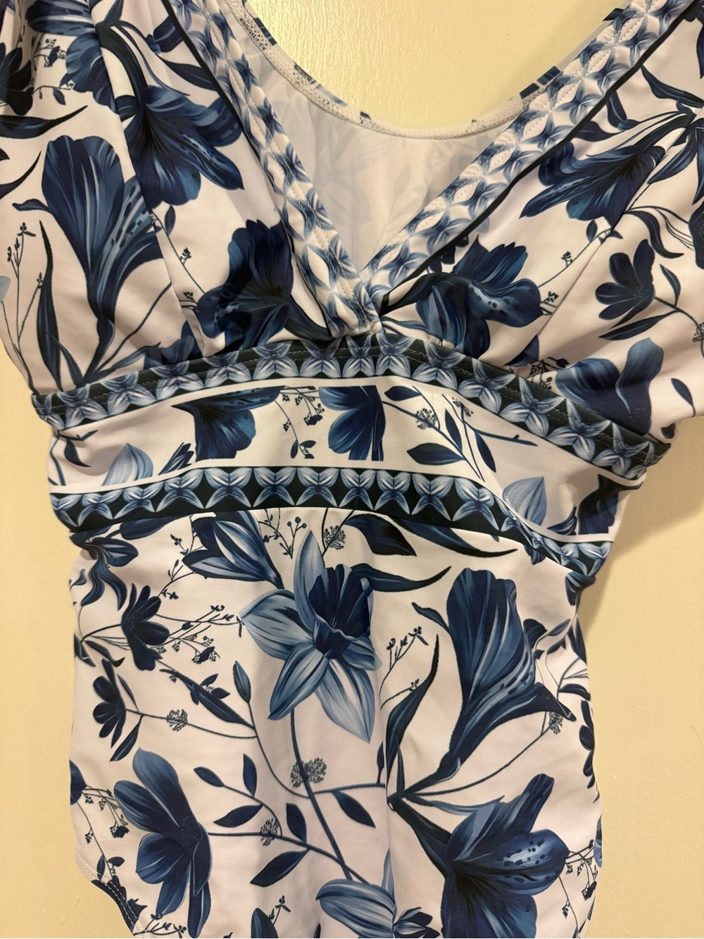 Blue & White Floral Matching Swim Set – M - 1-Piece Swimsuit + Maxi Cover-Up - Picture 5 of 12